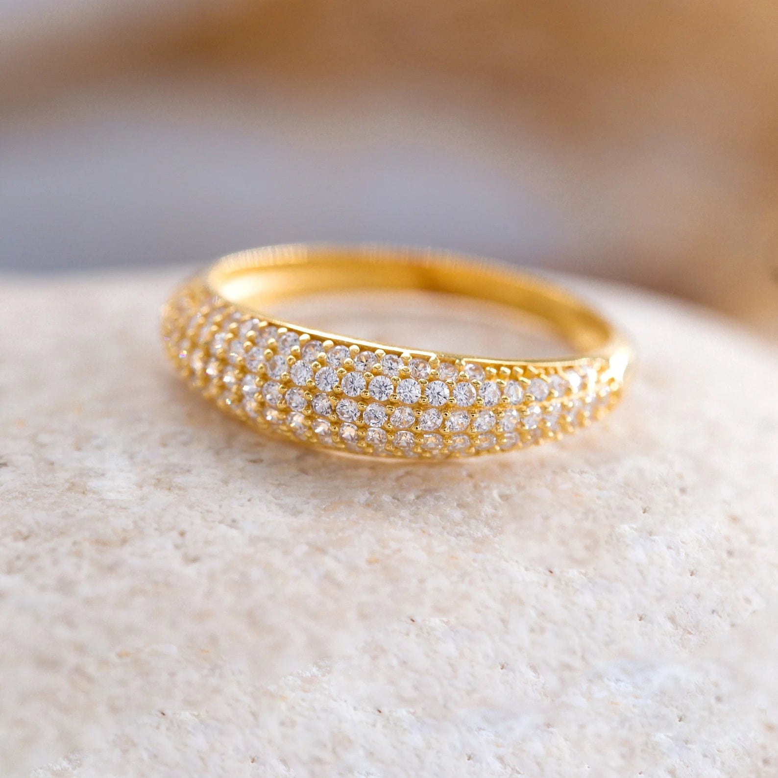 Stainless Steel Pave Dome Ring - Each