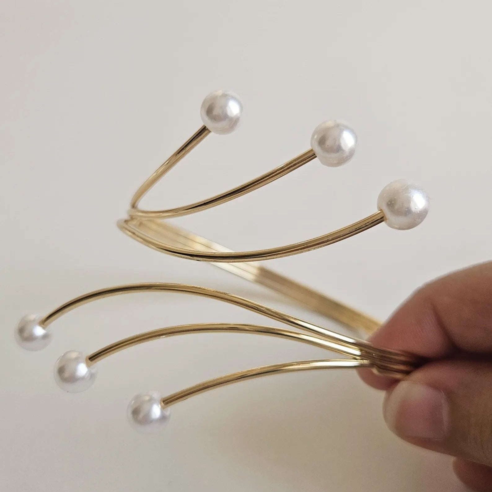 Stainless Steel multi-strand geometric wire pearls arm Cuff - Each