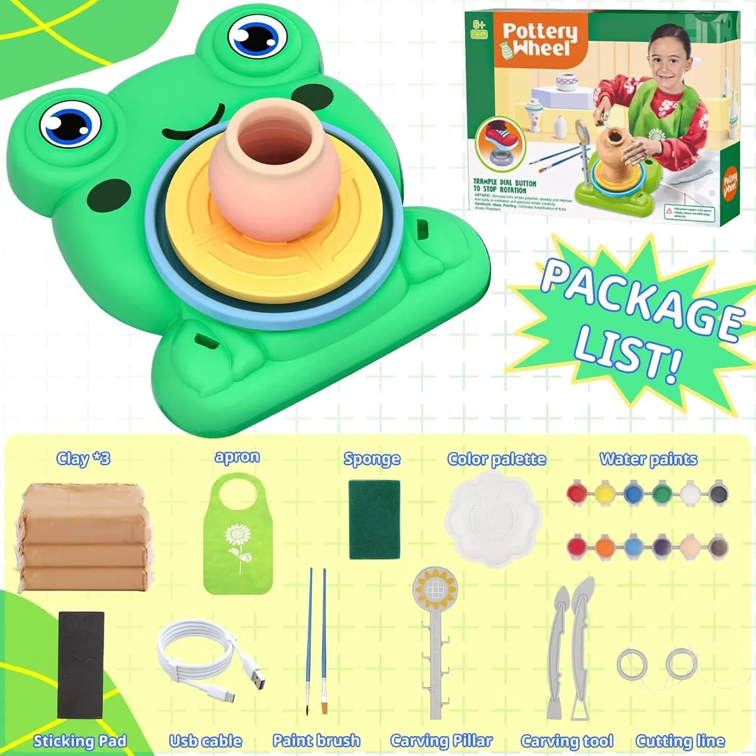 DIY Frog Electric Pottery Wheel Pretend Play Set