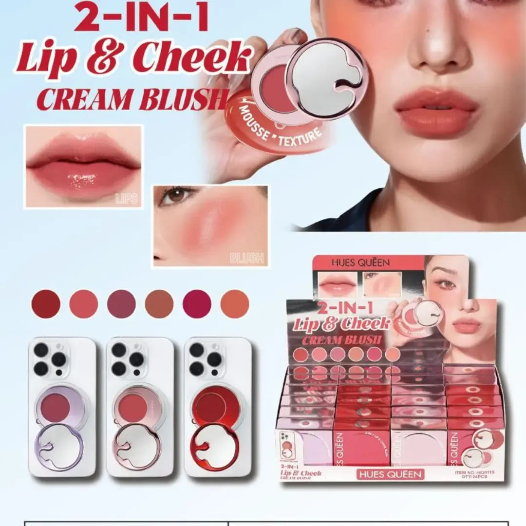 Hues Queen phone Ring Holder Style Lip & Cheek Cream Blush
