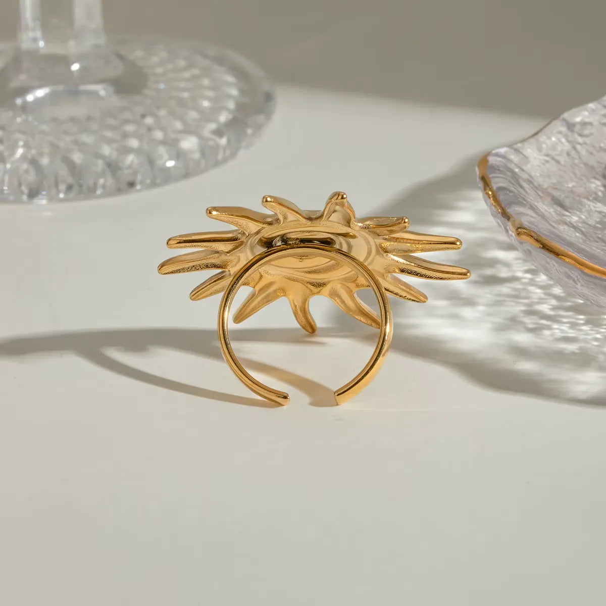 Gold Spiral Sunburst Free Size Ring - Each