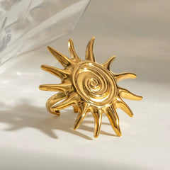 Gold Spiral Sunburst Free Size Ring - Each