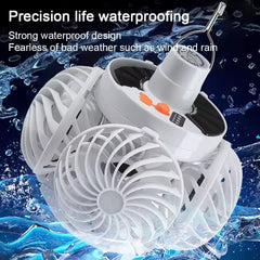 Portable Foldable Ceiling Fan Light LED Solar Bulb Lamp With 4 Mini Fan