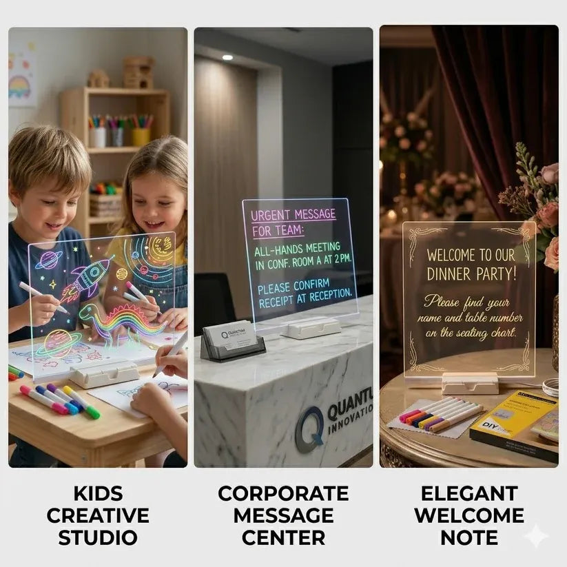 LED Acrylic Note Board with Colorful Marker Pens & Erasable Cleaning Cloth