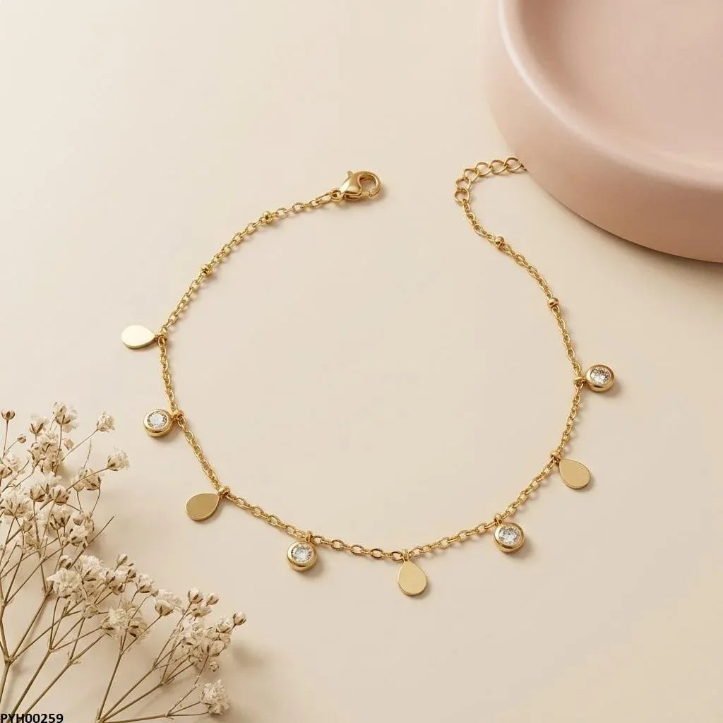 Stainless Steel Gold Drop Dangle Anklet