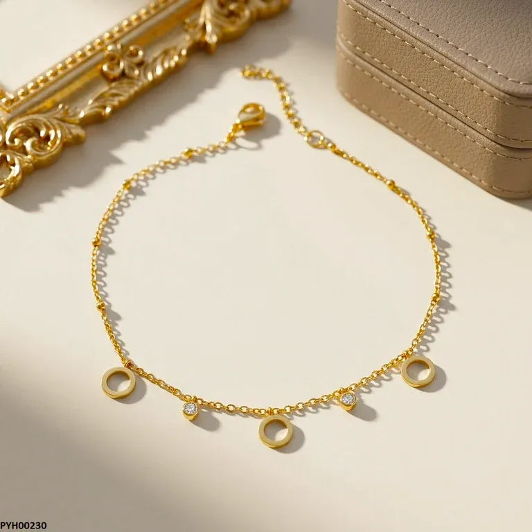 Stainless Steel Gold Geometric Ring Dangle Anklet