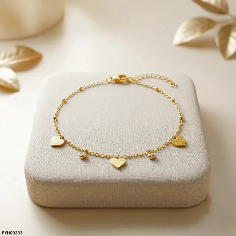 Stainless Steel Gold Heart Dangle Anklet