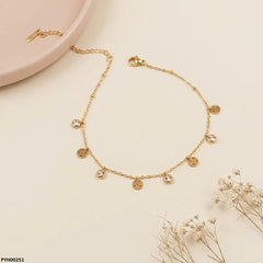 Stainless Steel Gold Floral Charm Anklet
