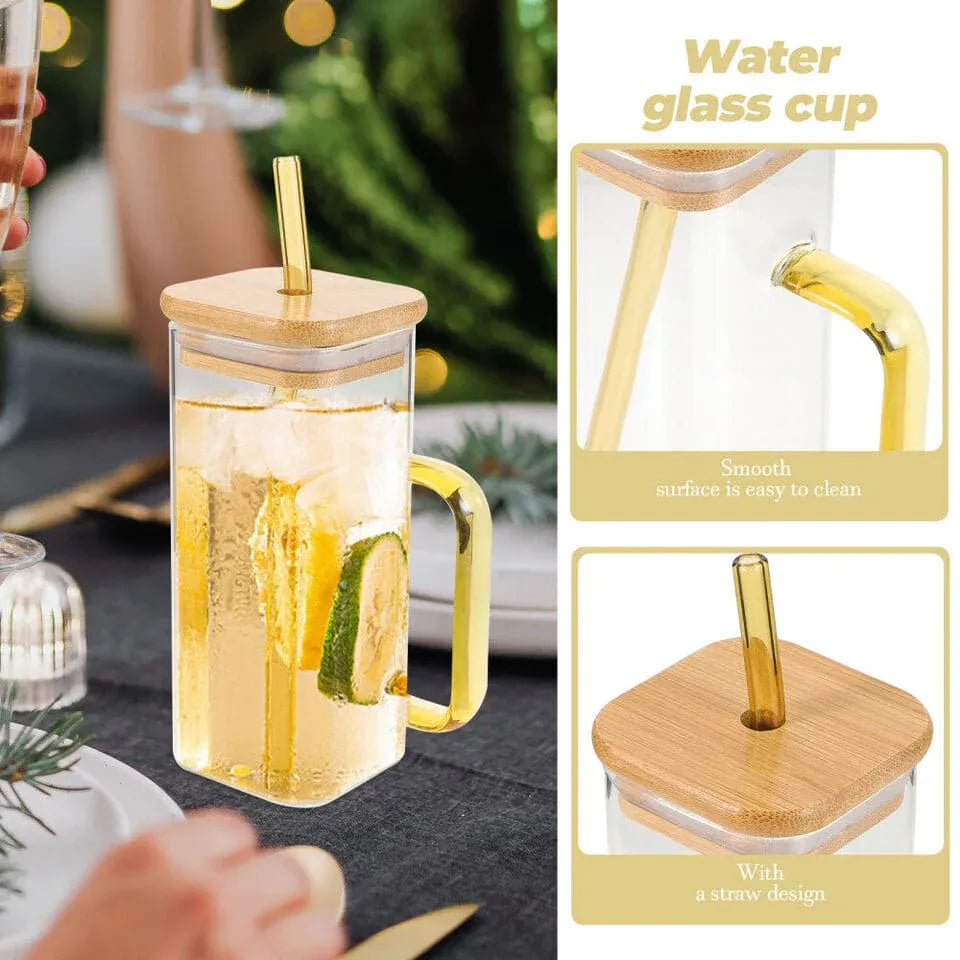 Modern Square Borosilicate Glass Cups with Colored Handles -400ml