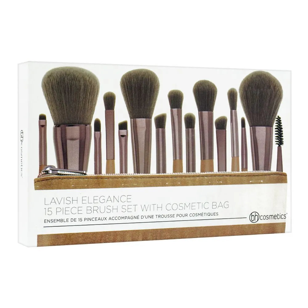 BH Cosmetics Lavish Elegance Brush Set With Cosmetics Bag, 15 Pieces
