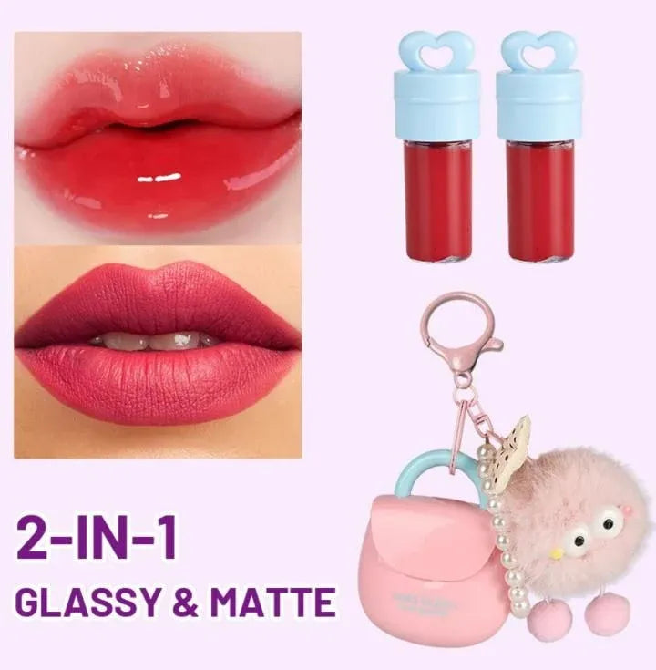 HUES QUEEN 2-in-1 Lip Gloss & Matte Lip Color with Keychain