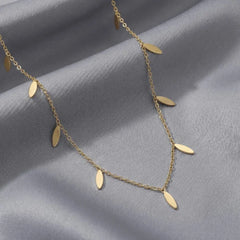 Delicate Gold Leaf Charm Drop Choker Necklace