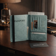 Faux Leather Passport Holder Cover and Travel Wallet with Elastic Band