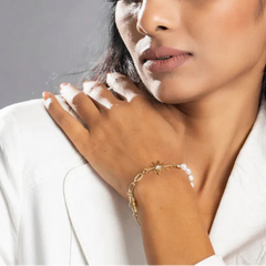 Gold Pearl & Link Starburst Bracelet