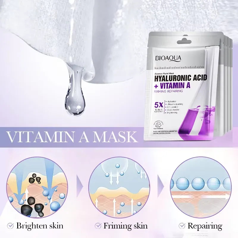 Bioaqua Hyaluronic Acid + Vitamin A Firming Repairing Essence Facial Mask - Each