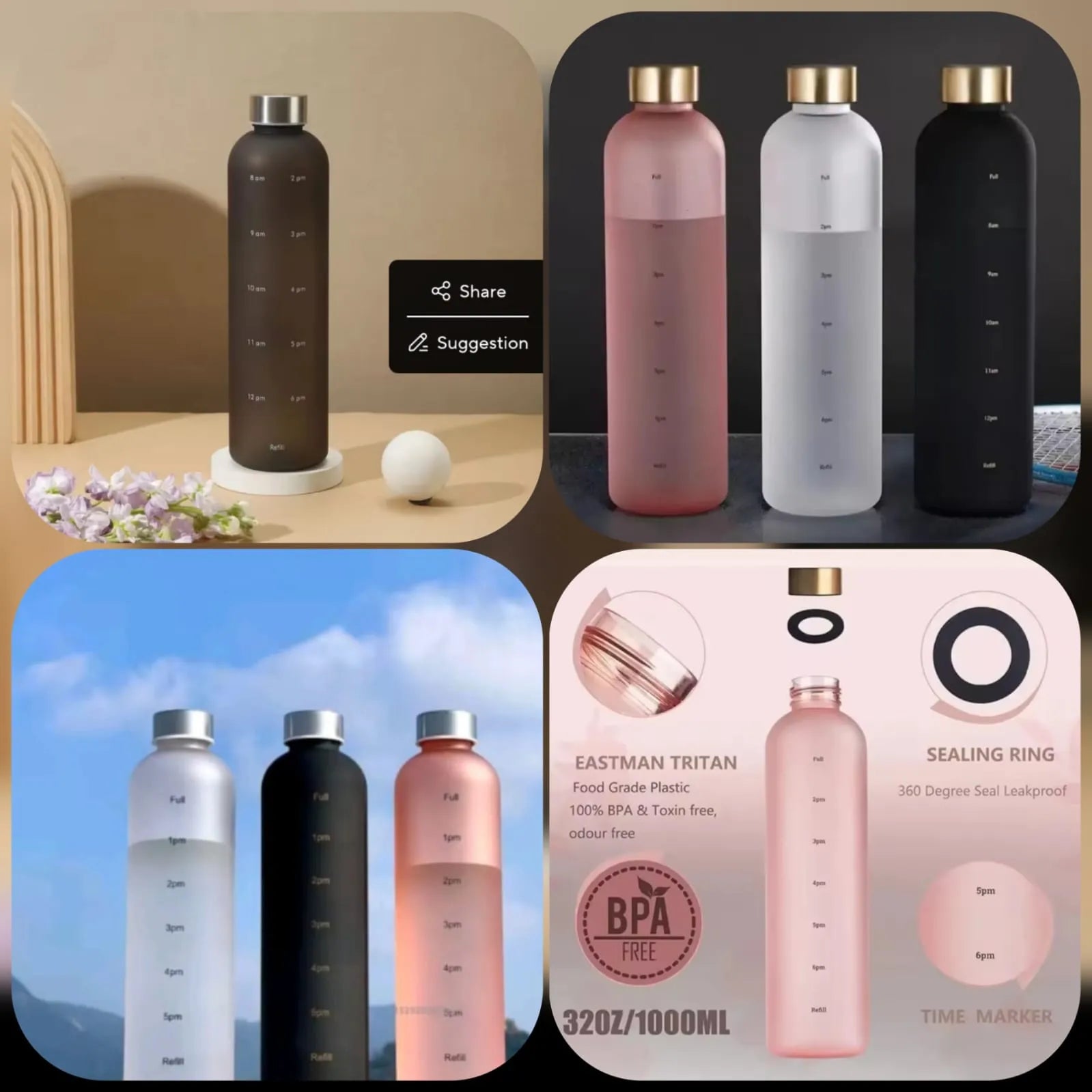 The Aura Frosted Motivational Water Bottle – Elegant Time-Marked Hydration Tracker
