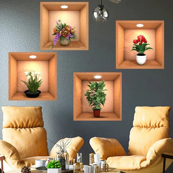 4-Piece 3D Simulated Plant Vase Wall Stickers