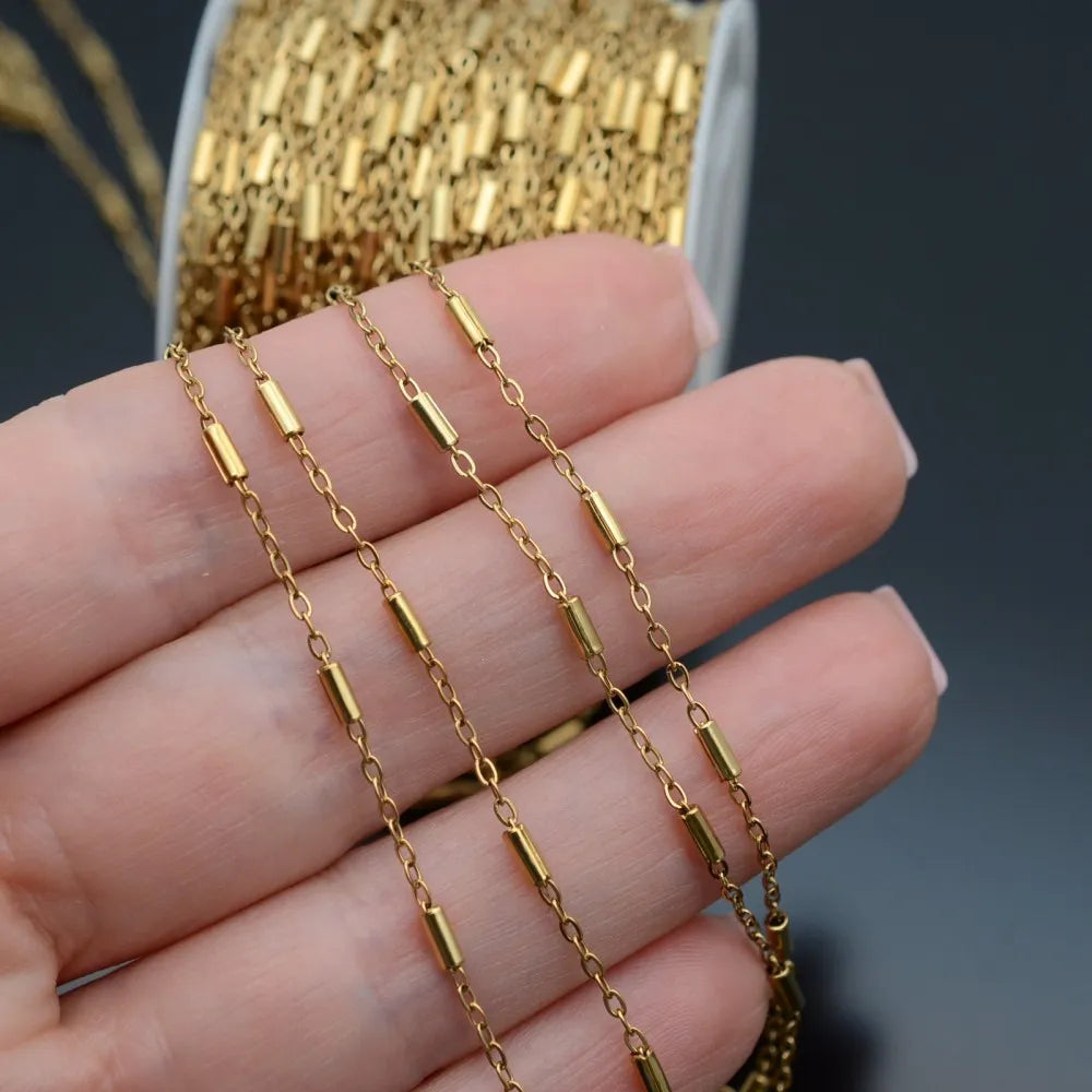 Gold Tube Bead Link Chain Spool Permanent Bracelet - 5m
