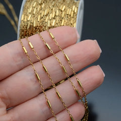 Gold Tube Bead Link Chain Spool Permanent Bracelet - 5m