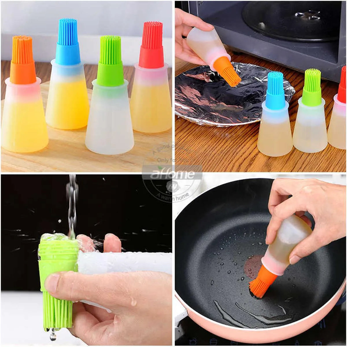 2-in-1 Silicone Oil Bottle with Basting Brush for Cooking and Baking-Each