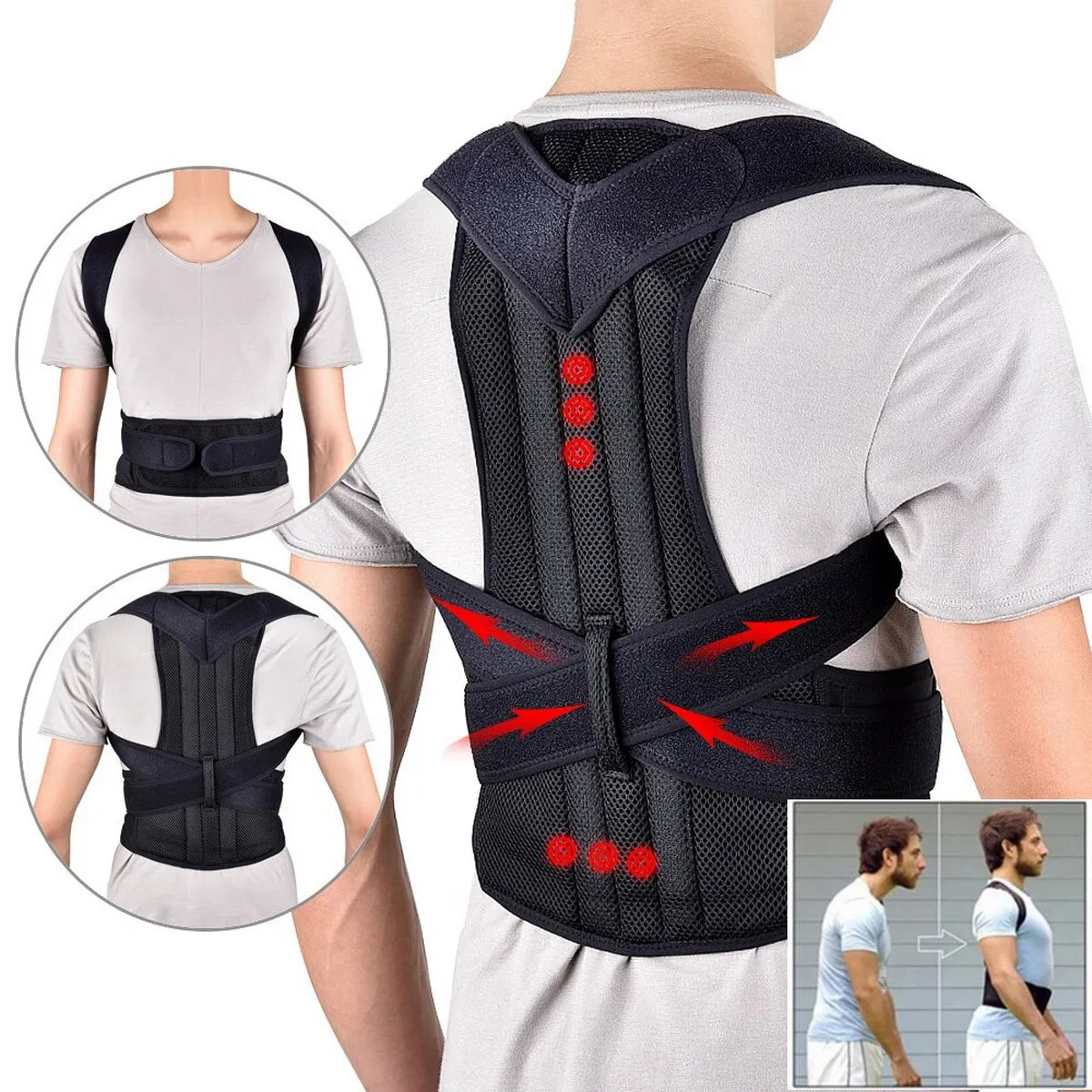 Back Straightener Brace with Lumbar Waist Belt-Each