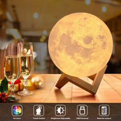 3D Moon Lamp Night Light with Wooden Stand