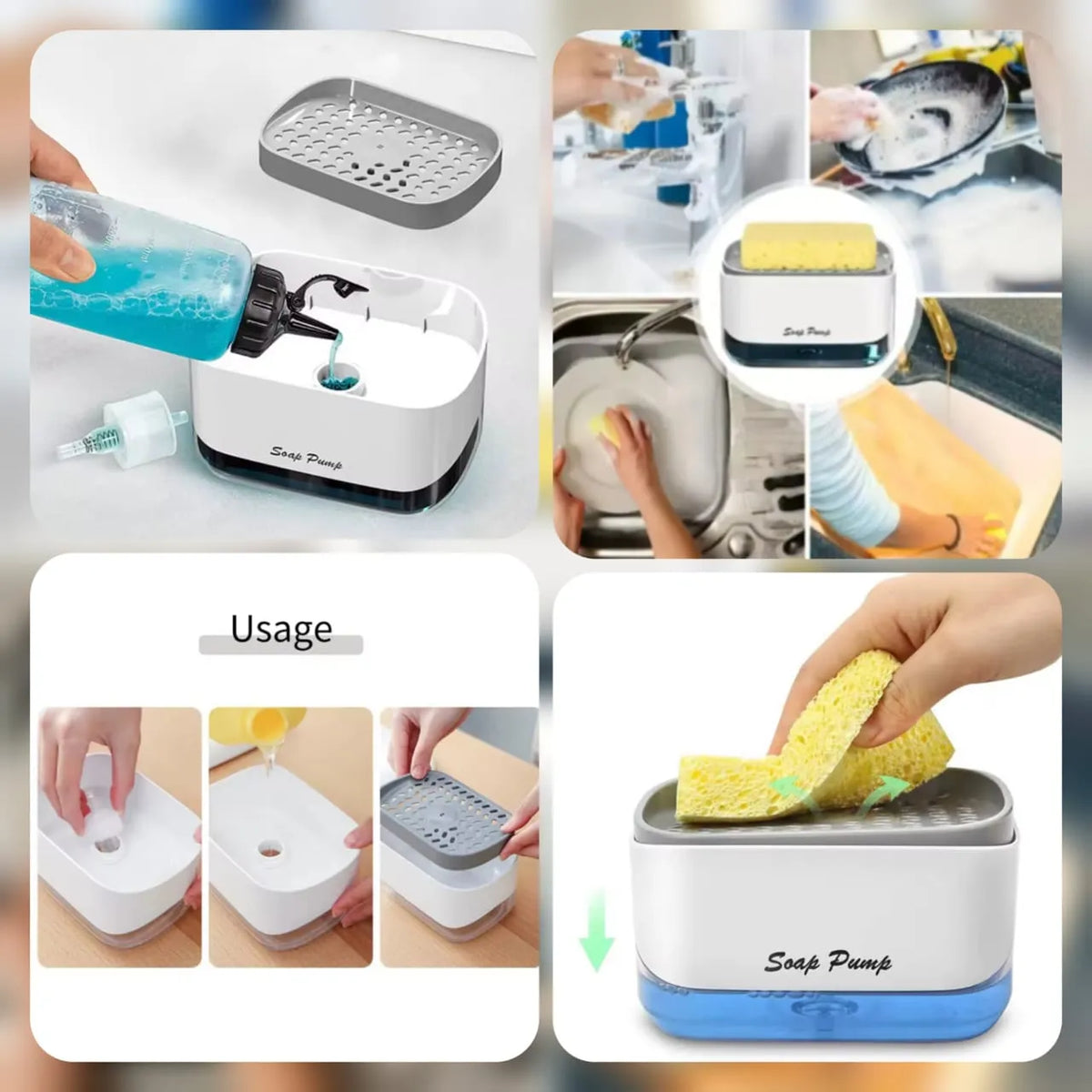 2-in-1 Dish Soap Pump Dispenser and Sponge Holder