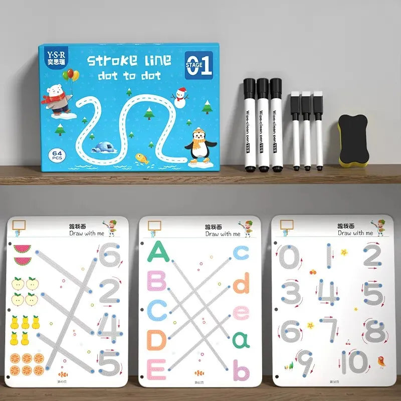 Kidmocy Stroke Line Dot to Dot Stage 01 Tracing Educational Kit -64 Pcs