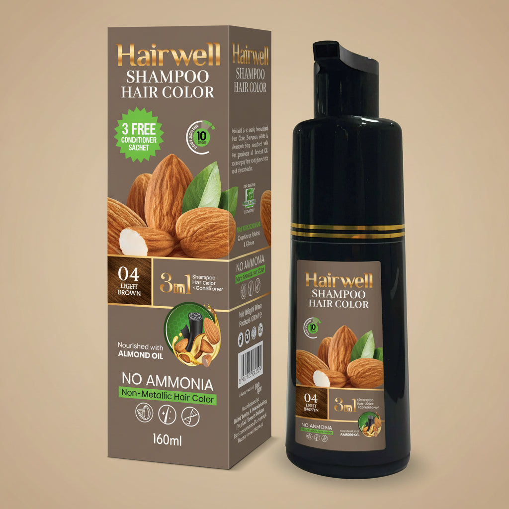 Hairwell Light Brown Shampoo Hair Color – 160ml