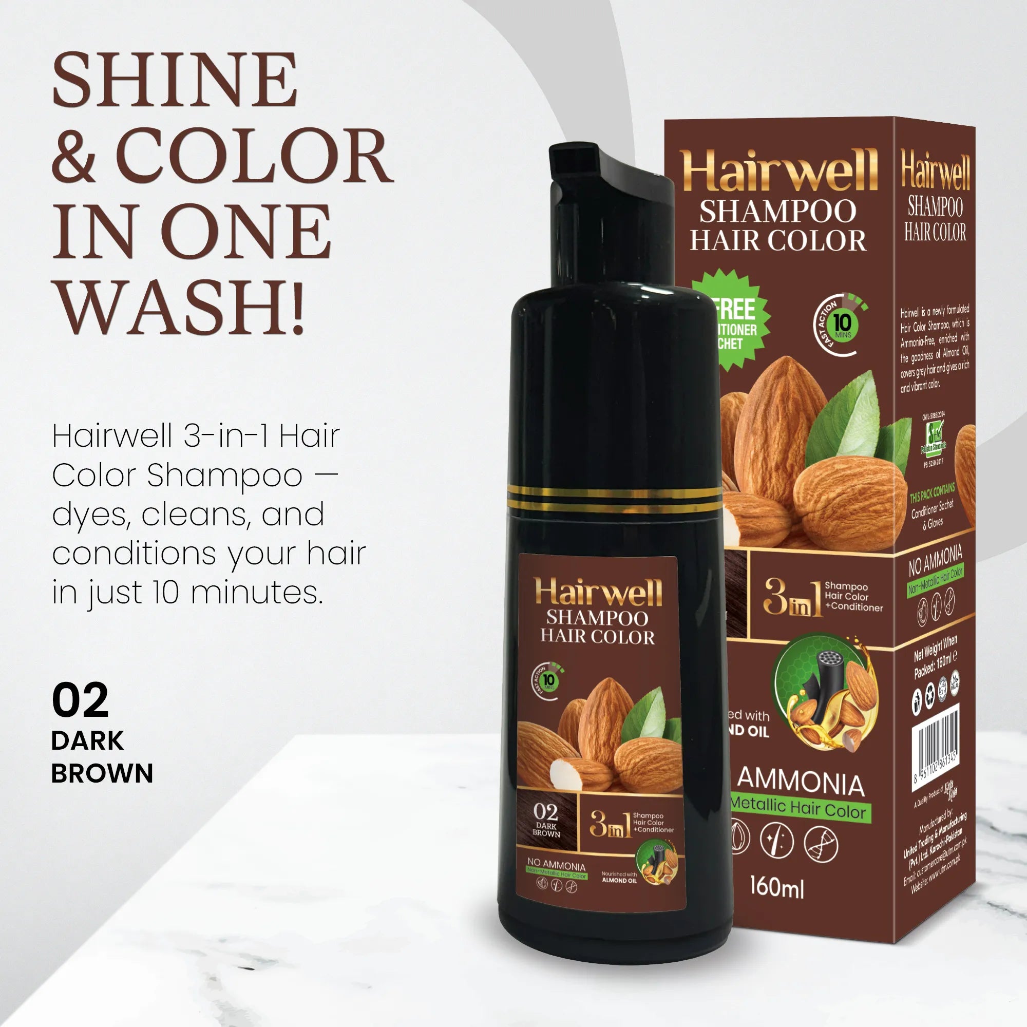 Hairwell Dark Brown Shampoo Hair Color – 160ml