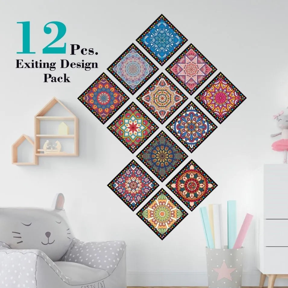 12-Pcs Traditional Mandala Tile Wall Stickers