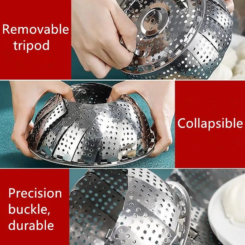 Stainless Steel Folding Expandable Vegetable Steamer Basket-Each