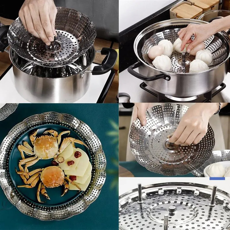 Stainless Steel Folding Expandable Vegetable Steamer Basket-Each