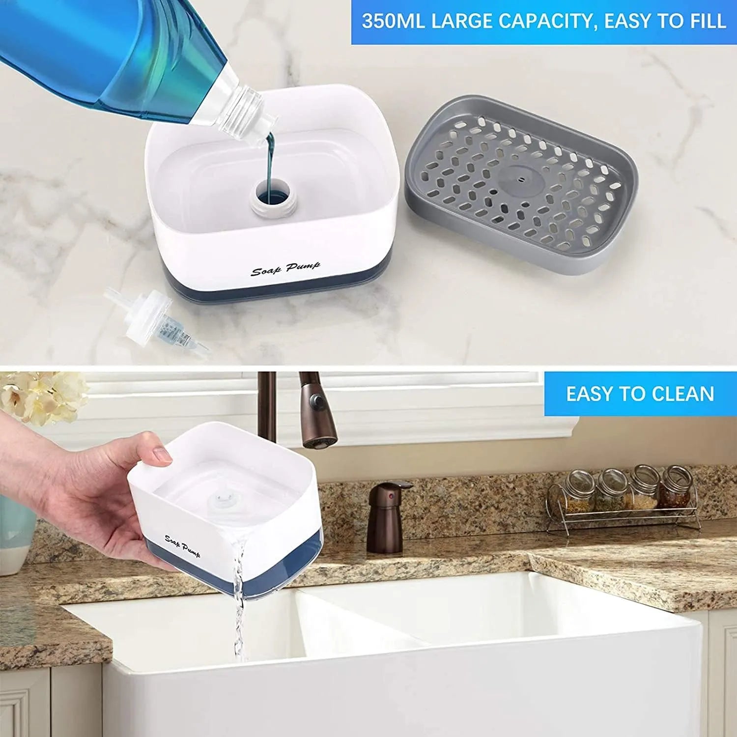 2-in-1 Dish Soap Pump Dispenser and Sponge Holder