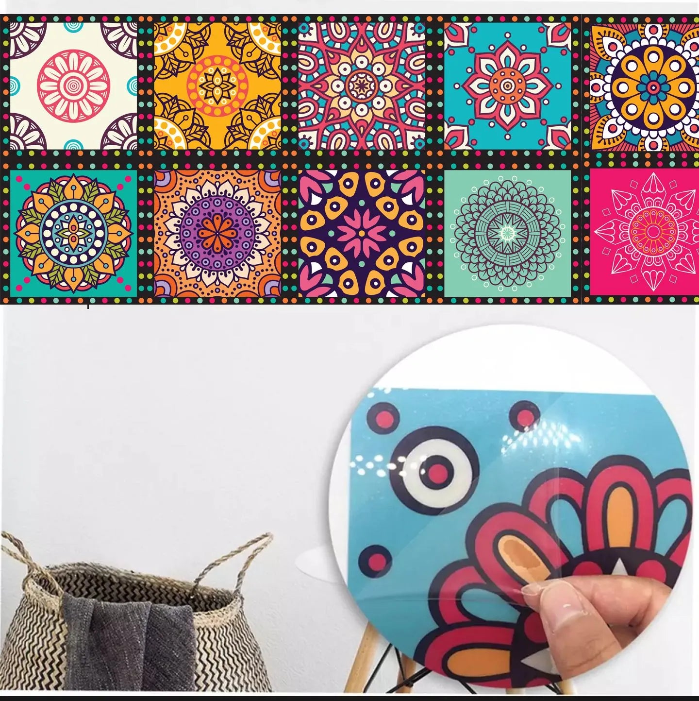 12-Pcs Traditional Mandala Tile Wall Stickers