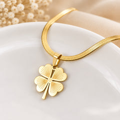 Stainless Steel Gold Four Leaf Clover Chain Necklace