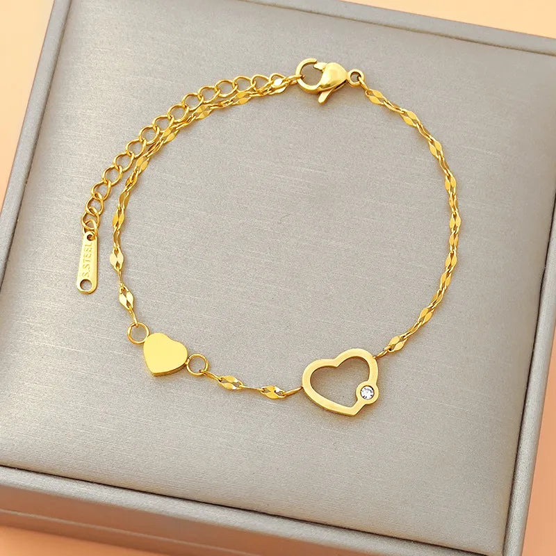 Elegant Gold Heart Charm Bracelet - Each