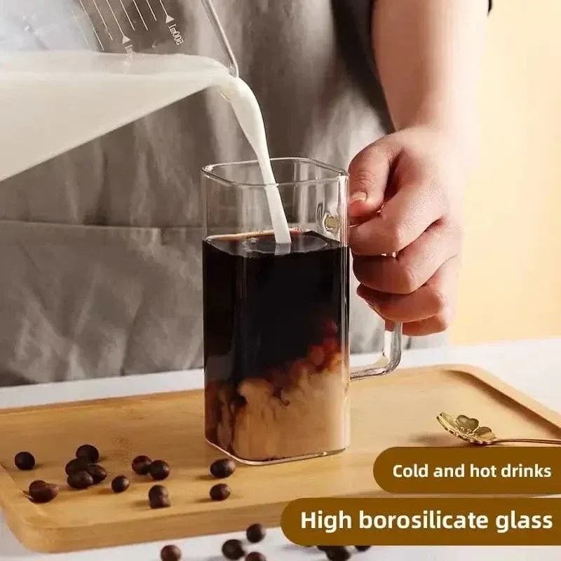 Modern Square Borosilicate Glass Cups with Colored Handles -400ml