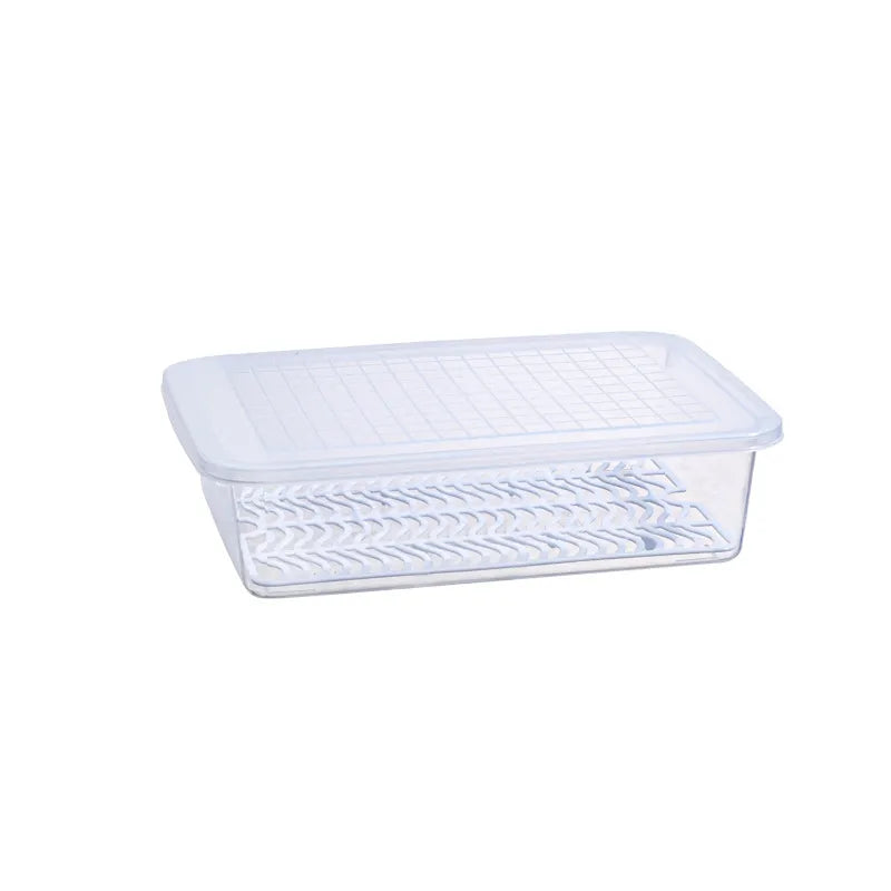 Clear Plastic Food Storage Box with Drain Tray & Lid