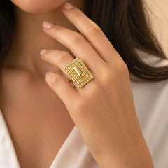 Gold Vintage Rectangular Textured Ring