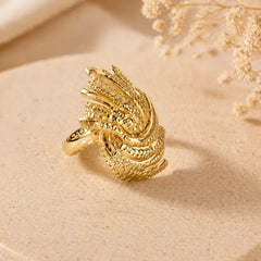Gold Textured Feather Spiral Ring