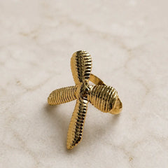 Gold Ribbed Cross Bow Ring