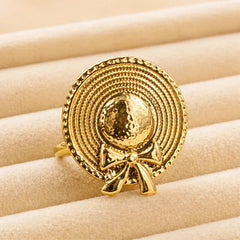 Gold Woven Sun Hat with Bow Ring