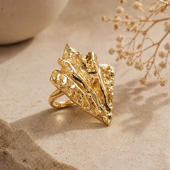 Gold Abstract Hammered Rhombus Ring