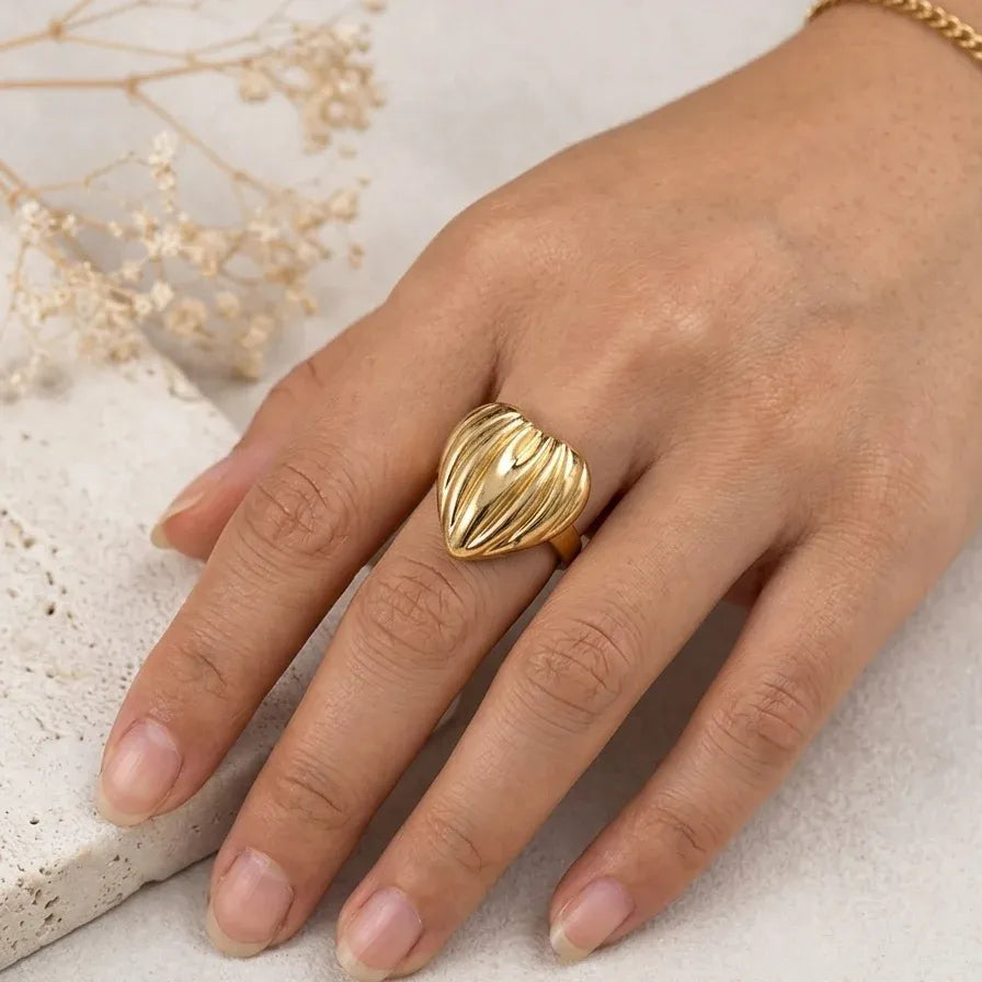 Gold Fluted Puffy Heart Ring