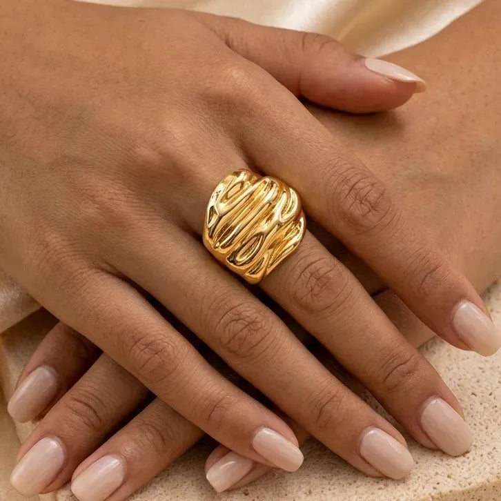 Gold Wave Grooved Ring