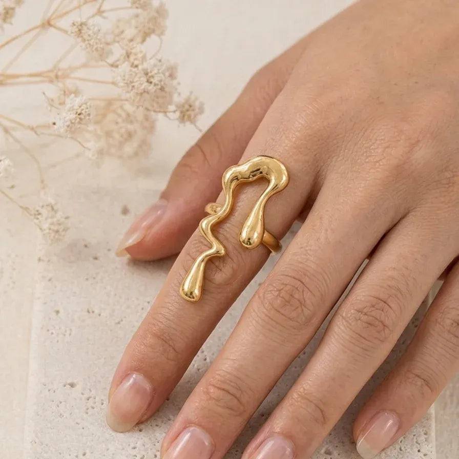 Gold Abstract Molten Drip Ring