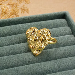 Gold Hammered Textured Heart Ring