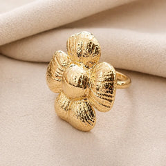 Gold Textured Four Petal Flower Ring