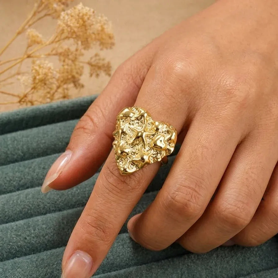 Gold Hammered Textured Heart Ring